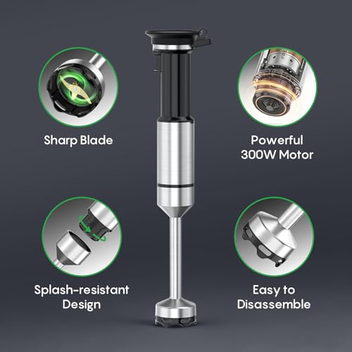 FRESKO Immersion Blender Handheld, Variable Speed Trigger Stick Blender with Anti-Scratch Stainless Steel Shaft, 700ml(24oz） BPA-Free Beaker, Hand Mixer for Smoothies, Baby Food, Soups & Sauces