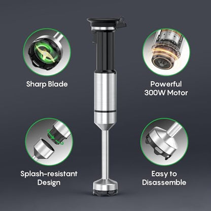 FRESKO Immersion Blender Handheld, Variable Speed Trigger Stick Blender with Anti-Scratch Stainless Steel Shaft, 700ml(24oz） BPA-Free Beaker, Hand Mixer for Smoothies, Baby Food, Soups & Sauces
