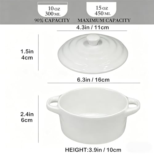 Mini Cocotte Set of 4, 15 oz Ceramic Mini Dutch Ovens with Lids and Handles, Small Casserole Dishes for Baking, Soufflé and Baked Desserts, Oven Microwave Dishwasher Safe