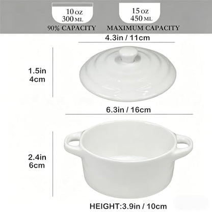 Mini Cocotte Set of 4, 15 oz Ceramic Mini Dutch Ovens with Lids and Handles, Small Casserole Dishes for Baking, Soufflé and Baked Desserts, Oven Microwave Dishwasher Safe