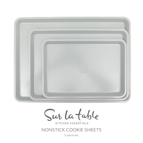 Sur La Table Kitchen Essentials Bake Sale 3-Piece Cookie Sheet Set – Nonstick Carbon Steel Baking Pans (13, 15, 18 Inch) – Grey Easy-Clean Oven Trays for Cookies, Roasting & More