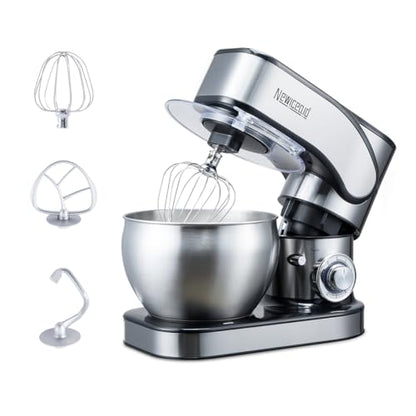 Newiceaid Stainless Steel Stand Mixer, 6-Speed Tilt-Head Mixer with 700W Powerful Motor, 7.4QT Large Capacity Bowl, Electric Kitchen Mixer with Dough Hook, Beater, Whisk for Baking & Dough Making