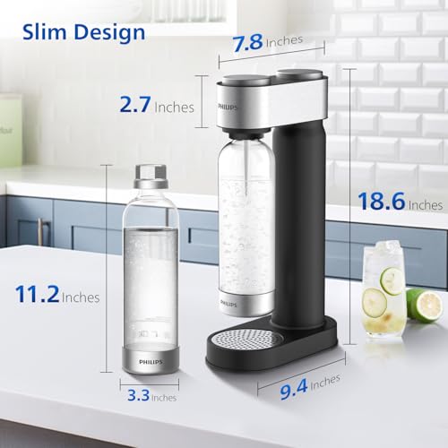 Philips Soda Streaming Machine, Stainless Sparkling Water Maker Easy Install with Quick Twist 1L PET Carbonating Bottle, Soda Maker Compatible with 60L CO2 Carbonator (NOT Included), ADD4902BKOQ/37