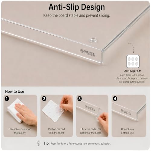 Acrylic Cutting Board with Counter Lip, Clear Cutting Boards for Countertop Protector, Non-Slip Cutting Board for Kitchen Counter, Aesthetic Kitchen Decor Gadgets House Warming Gifts(16.1"x12.5")