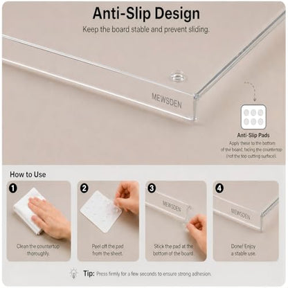 Acrylic Cutting Board with Counter Lip, Clear Cutting Boards for Countertop Protector, Non-Slip Cutting Board for Kitchen Counter, Aesthetic Kitchen Decor Gadgets House Warming Gifts(16.1"x12.5")