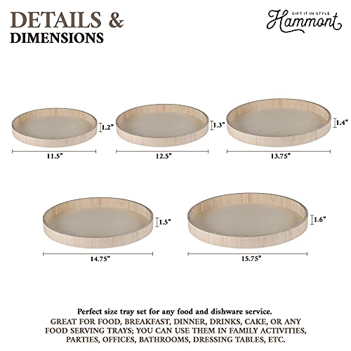Wooden Round Trays for Serving - Five Piece Nested Breakfast Tray - Wood Crafts Trays for Organizing & Catering