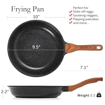 ESLITE LIFE Nonstick Ceramic Frying Pan Skillet, Non-Toxic Egg Omelette Kitchen Cooking Pans Compatible with All Stovetops (Gas, Electric & Induction), PTFE & PFOA Free (Black, 9.5'')