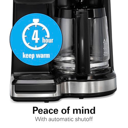 Hamilton Beach 2-Way 12 Cup Programmable Drip Hot and Iced Coffee Maker & Single Serve Coffee Machine, AquaFlow Showerhead, Glass Carafe, Auto Pause and Pour, Black (47500J)