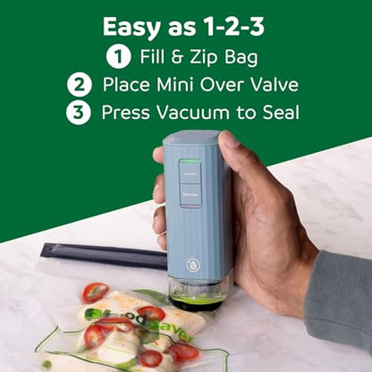 FoodSaver Mini Handheld Vacuum Sealer Machine with Marinate Setting & Charging Dock, Cordless Food Vacuum Sealer for Freezer, Storage, Sous Vide, Meal Prep, Blue