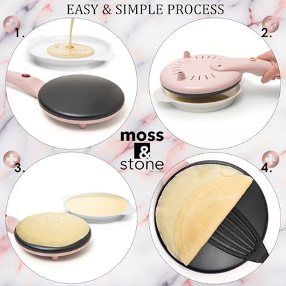 Moss & Stone Pink Electric Crepe Maker, 8" Portable Nonstick Crepe Pan