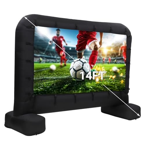 14Ft Inflatable Movie Projector Screen, Outdoor Backyard Theater Screen with Quiet Air Blower for Front/Rear Projection, Easy Setup Portable Projection Screen for Garden Parties, Movie Nights, Camping