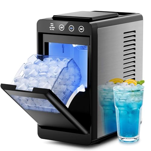 Kismile Portable Countertop Ice Maker Machine, 26lbs Ice in 24Hrs, Self-Cleaning Ice Maker with Selectable Ice Size & Internal Light, Compact Design for Home/Kitchen/RV