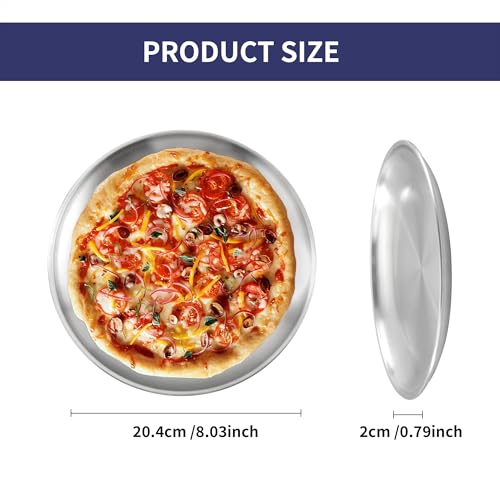 Axigundaone 6 Pcs Stainless Steel Pizza Pans 8 Inch, Non-Stick Pizza Pan for Baking, Reusable Pizza Trays for Oven (Silver)