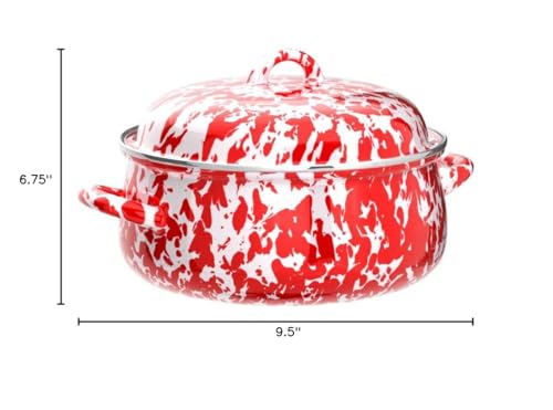 Golden Rabbit Enamelware Dutch Oven, 4 quart, Red Swirl