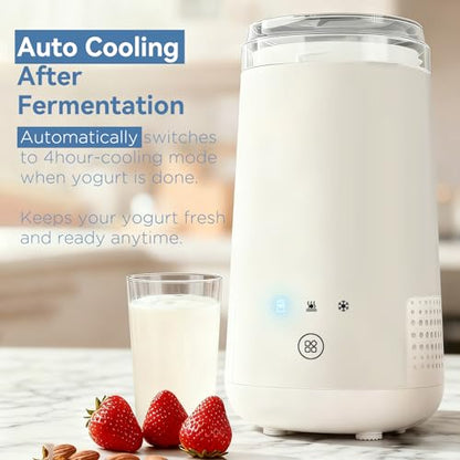 KEINVE Yogurt Maker Machine with Auto Cooling, 250ml/8.5oz Personal Yogurt Machine, One-Touch Control, Fresh Yogurt Daily, Compact Yogurt Maker for Home & Office