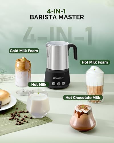 Maestri House Milk Frother, 4-in-1 ClassicFro 500 Electric Milk Steamer and Frother, 16.9OZ 600W Smart Touch Control Hot and Cold Foam Maker, Memory Function for Latte, Cappuccinos, Chocolate Milk