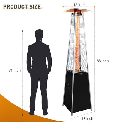 Pyramid outdoor heater, 48000 BTU Propane Patio Heater with Detachable Wheels and Protective Cover, Outdoor Propane Heaters for Patio(Black)