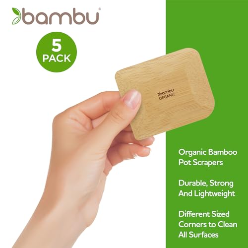 Bambu, Bamboo Pot Scrapers, Eco-friendly, Certified Organic, Cleans Kitchen Pans, Dishes, Bowls, Plates, Removes Food Effectively 2.75”, Set of 5