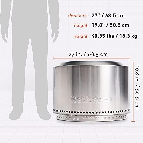 Solo Stove Yukon 27 Inch Smokeless Fire Pit with Removable Ash Pan - Wood Burning Portable Stainless Steel Outdoor Fireplace, Stainless Steel, Ideal for 6 or More People, 38 lbs