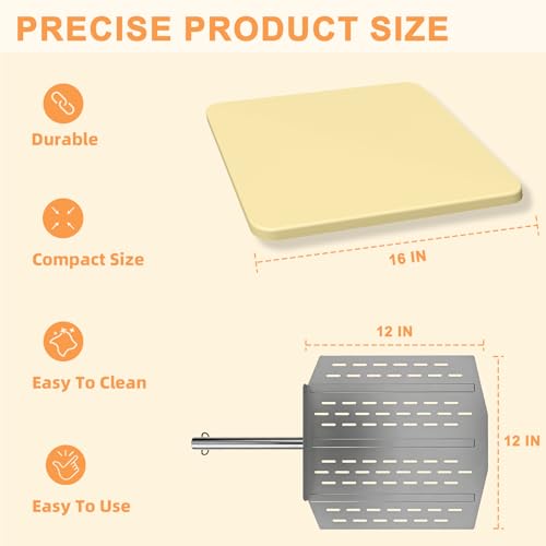 16 Inch Ceramic Pizza Stone with Pizza Peel, Universal Large Pizza Stone Set for Ninja FlexFlame Grill and Othe Oven Models, The Accessories for Ninja FlexFlame for Cooking Bread, Calzones and More