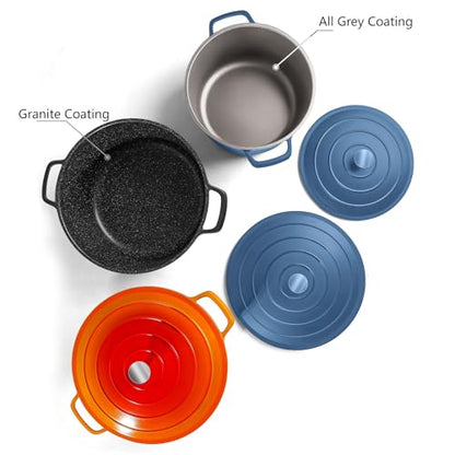INSETFY Large Dutch Oven Pot with Lid-7.5QT Cast Aluminum Oven Pot with Two Handles Lightweight for Bread Baking Braising and Roasting(Blue)