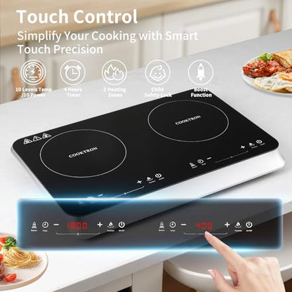 COOKTRON Portable Induction Cooktop 2 Burner, 1800W with Booster