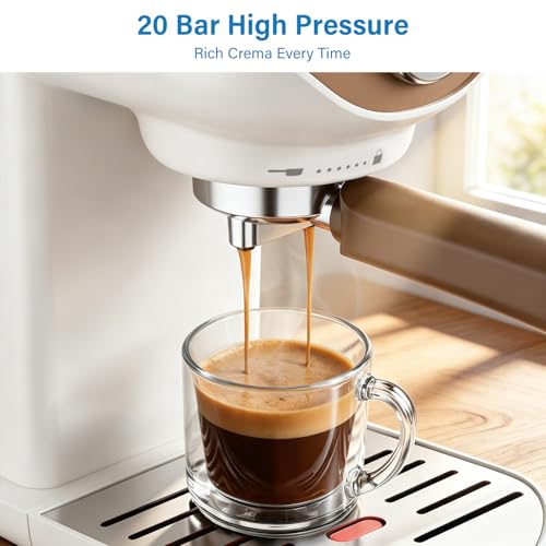 XIXUBX Espresso Machine, 20Bar Compact Espresso Maker with Milk Frother, PID Temperature Control, Low Vibration Coffee Maker for Small Kitchen, Home, Brews Latte, Cappuccino