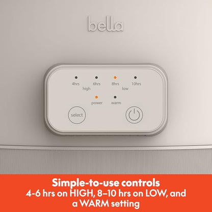bella 6.0 Qt Programmable Slow Cooker, Ceramic Nonstick Coating, Adjustable Temperature & Cooking Times, Dishwasher Safe Stoneware Pot & Tempered Glass Lid, Tangle Free Cord Wrap, Oatmilk