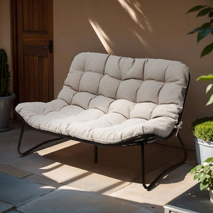 Outdoor Loveseat with Soft Cushion，Patio 2-Seat Boho Sofa (Beige)