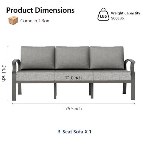 ALAULM Aluminum 3-Seat Patio Furniture Set, Metal Outdoor Furniture Sectional Sofas w/5.1" Cushions for Patio, Backyard, Poolside-Grey