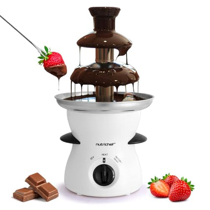 NutriChef Electric 3 Tier Chocolate Fondue Fountain | Countertop Chocolate Melter & Warmer Pot | Easy-to-Clean, Perfect for Dipping Strawberries, Marshmallows & Fruit | Pot Capacity 16 OZ