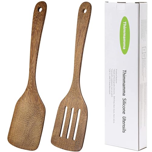 Wooden Spatula for Cooking 12 Inches Wood Spatula Slotted Turner Cooking Utensils for Nonstick Cookware, Kitchen Spatula for Fish, Eggs, Pancakes, 2 Pack