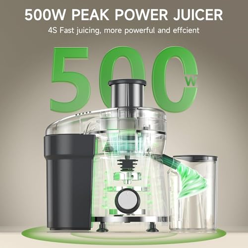 Juicer Machine, 500W Centrifugal Juicer Extractor with 3 Speed & Wide Mouth 3” Feed Chute for Fruit Vegetable, High Yield Juicer Included Cleaning Brush for Easy to Clean, Gray