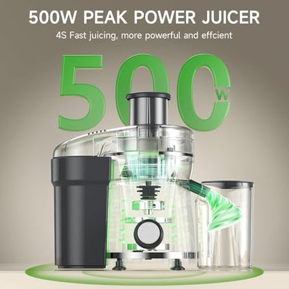 Juicer Machine, 500W Centrifugal Juicer Extractor with 3 Speed & Wide Mouth 3” Feed Chute for Fruit Vegetable, High Yield Juicer Included Cleaning Brush for Easy to Clean, Gray