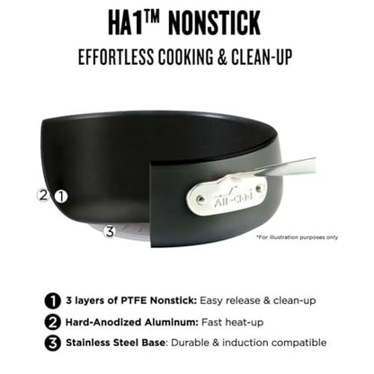 All-Clad HA1 Hard Anodized Nonstick (8-Piece) Pots and Pans Set Non Stick Cookware Sets, Oven Broiler Safe 500F, Black