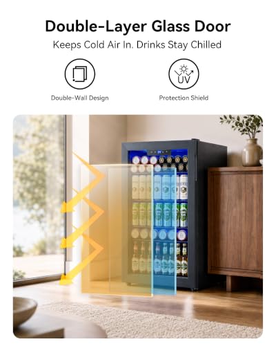 Feelfunn 3.2 Cu. Ft. Beverage Refrigerator, 126-Can Mini Fridge, 34-64°F