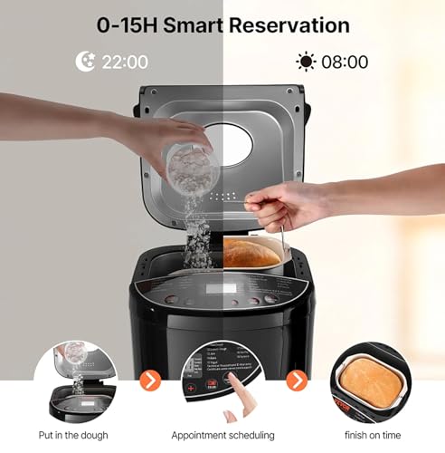 Bread Maker, 19-in-1 2LB Dough Machine, Nonstick Ceramic Pan Automatic Breadmaker with Gluten Free Setting, Automatic Compact Dough Machine Nonstick,Digital,3 Loaf Sizes, 2 Crust Colors, Black