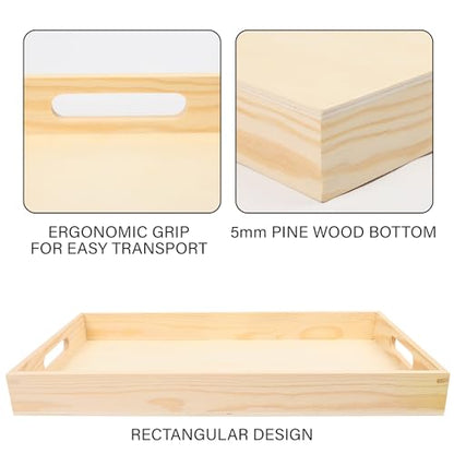 LotFancy Wooden Nested Serving Trays, Set of 5, Unfinished Natural Wood Trays with Handles, for Craft and Decor, Food Organizer for Breakfast, Lunch, Dinner