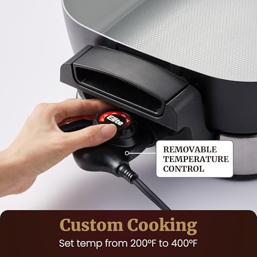 Elite Gourmet Stow-Away Ceramic Skillet, PFAS-Free Ceralast™, 1500W