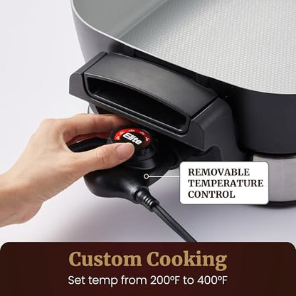 Elite Gourmet Stow-Away Ceramic Skillet, PFAS-Free Ceralast™, 1500W
