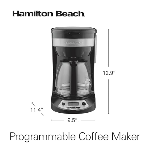 Hamilton Beach 12 Cup Programmable Drip Coffee Maker Machine, Regular & Bold Brew Options, Auto Pause and Pour, Glass Carafe, Black with Stainless Accents (46299J)