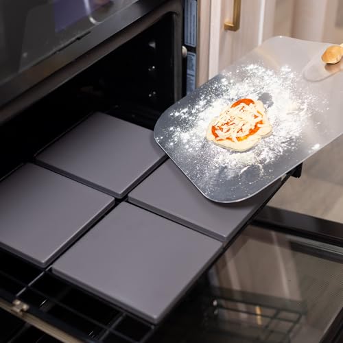 Old Stone 4-Piece Glazed Cordierite Pizza Stone Set, Four 7.5 inch Stones Form 15 x15 inch Baking Surface, Durable, Heat-Resistant for Oven & Grill