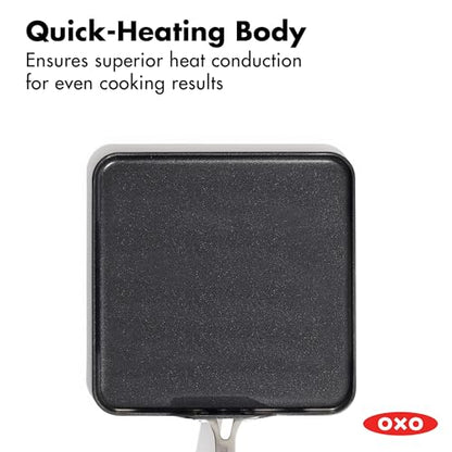 OXO 11” Non-Stick Every Day Square Griddle, BPA-Free Comfort Grip Silicone Handle, Dishwasher & Oven Safe, PFAS-Free Ceramic Skillet, Pancake Pan, Black
