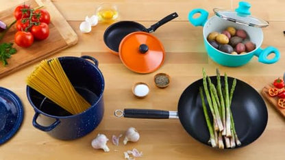 6.0qt Enamel Stock Pot, Blue - Non-Stick Enamel Interior, Even Heat Distribution, Stylish & Easy to Clean for Home Kitchen Stewing, Boiling & Serving