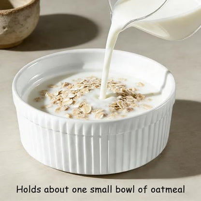 Cinf White 10 oz Set of 4 Souffle Dishes Ramekins Oven Microwave Safe Bowls Creme Brulee Sauce Cups for Baking Cooking Porcelain Individual Serving Size for Desserts