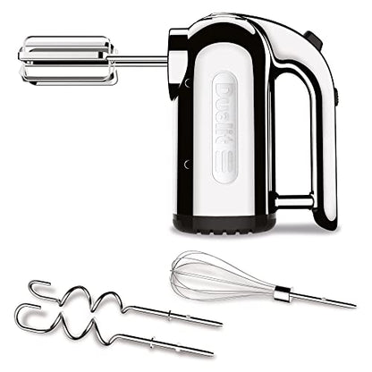 Dualit Hand Mixer - 300W- Strong Grip Handle - Attachments Included - Integral Plug Storage - 4 Speed Settings - Repairable gears - Flat Beaters, Dough Hooks, Balloon Whisk