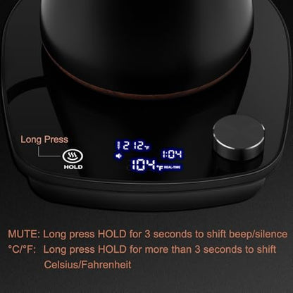 YDDZZM Gooseneck Electric Kettle, Intelligent Temperature Control, Stainless Steel Inner, Quick Heating, for Pour Over Coffee, Brew Tea, Boil Hot Water, 1000W 0.9L Black
