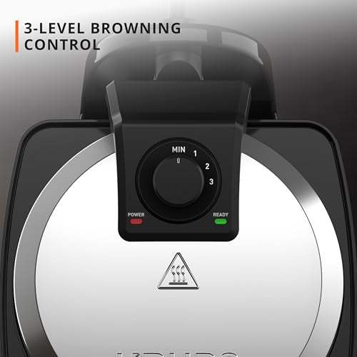 KRUPS Waffle Maker, Rotating Belgian Waffle Maker, 180° Flip Waffle Iron, Ceramic Non-Stick Plate, 3 Browning Control Levels, Foldable Cool Touch Handle, Removable Drip Tray, Stainless Steel