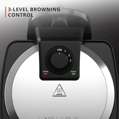 KRUPS Waffle Maker, Rotating Belgian Waffle Maker, 180° Flip Waffle Iron, Ceramic Non-Stick Plate, 3 Browning Control Levels, Foldable Cool Touch Handle, Removable Drip Tray, Stainless Steel