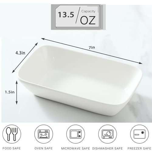 XINLTC 13.5oz Ceramic Small Baking Dish 4 Pack, 7 × 4.3 x 1.5 Inch Rectangle Baking Dish for Oven, Small Rectangle Ramekin, Individual Portion Casserole Dishes in Microwave Air Fryer Toaster Oven